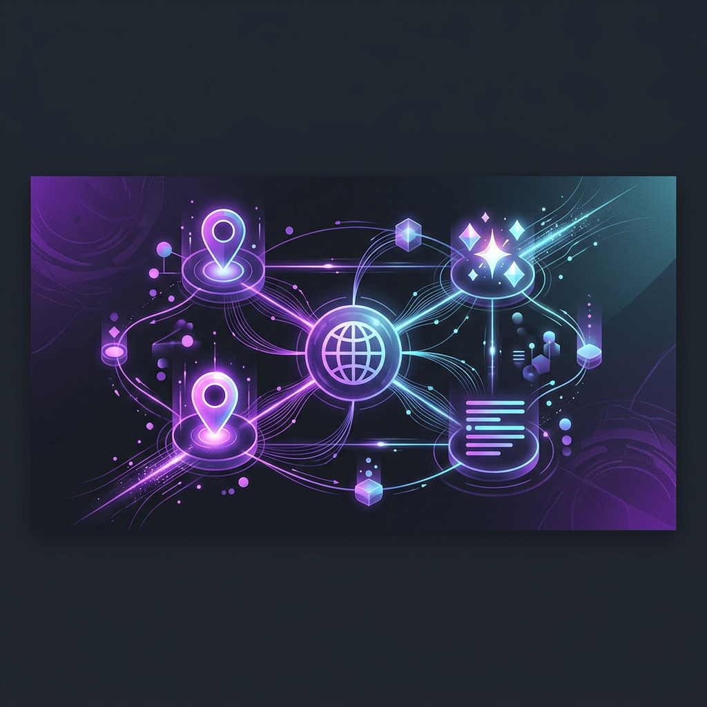 Abstract visualization of website visibility across search, maps, and AI discovery